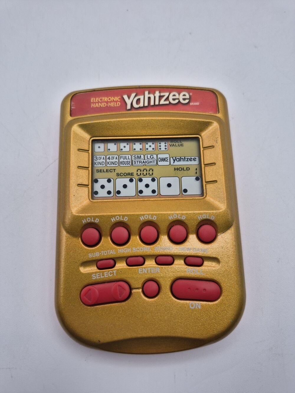 Vintage Yahtzee Handheld Pocket Electronic Game Gold and Red 2002 Hasbro Tested